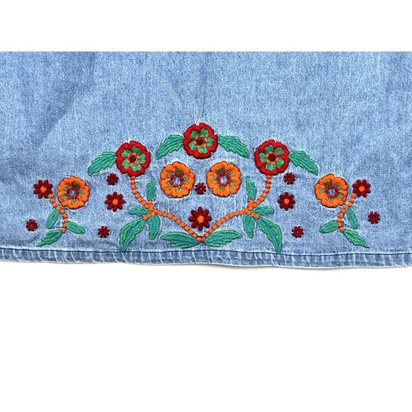 Sleeveless Denim Top With Floral Embroidery At Hem Size 1X By County Store - Picture 2 of 6